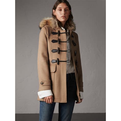 burberry camel coat leather trim|burberry faux fur camel coat.